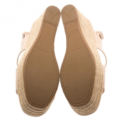 Pre Owned Prada Beige Patent Leather Espadrille Backstrap Wedge Sandals Size 39