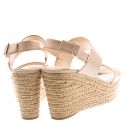 Pre Owned Prada Beige Patent Leather Espadrille Backstrap Wedge Sandals Size 39