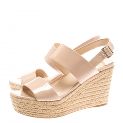 Pre Owned Prada Beige Patent Leather Espadrille Backstrap Wedge Sandals Size 39
