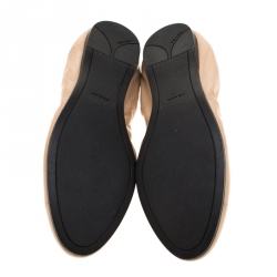 Pre Owned  Prada Beige Leather Fringe Bow Logo Cap Toe Ballerina Flats Size 37