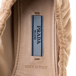 Pre Owned  Prada Beige Leather Fringe Bow Logo Cap Toe Ballerina Flats Size 37