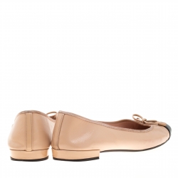 Pre Owned Prada Beige/Black Patent Leather Cap Toe Ballet Flats Size 38