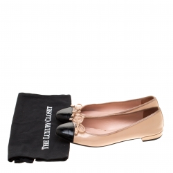 Pre Owned Prada Beige/Black Patent Leather Cap Toe Ballet Flats Size 38