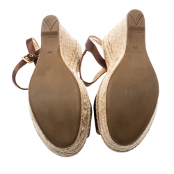 Prada Dark Brown Wedge Espadrille Bow Ankle Strap Sandals Size 36.5