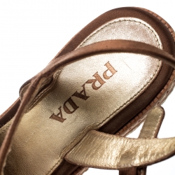 Prada Dark Brown Wedge Espadrille Bow Ankle Strap Sandals Size 36.5