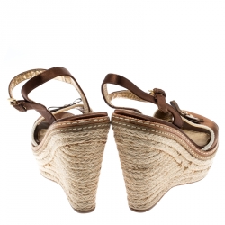 Prada Dark Brown Wedge Espadrille Bow Ankle Strap Sandals Size 36.5