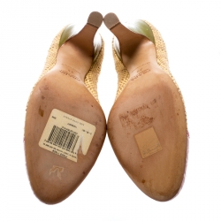 Pre Owned Prada Multicolor Woven Raffia And Alligator Cap Toe Pumps Size 36