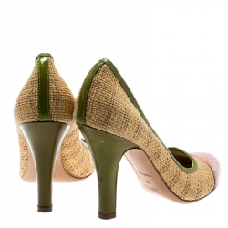 Pre Owned Prada Multicolor Woven Raffia And Alligator Cap Toe Pumps Size 36