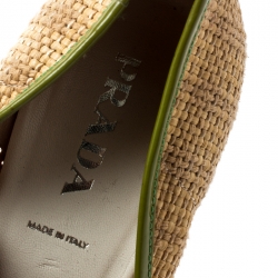 Pre Owned Prada Multicolor Woven Raffia And Alligator Cap Toe Pumps Size 36