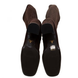 Pre Owned Prada Brown Suede Block Heel Knee Length Boots Size 39