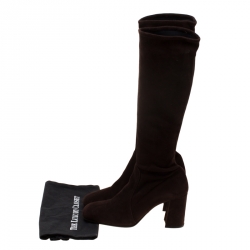 Pre Owned Prada Brown Suede Block Heel Knee Length Boots Size 39