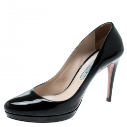 Pre Owned Prada Black Patent Leather Platform Pumps Size 37
