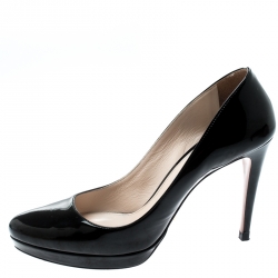 Pre Owned Prada Black Patent Leather Platform Pumps Size 37