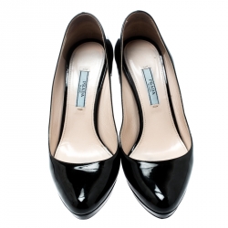 Pre Owned Prada Black Patent Leather Platform Pumps Size 37