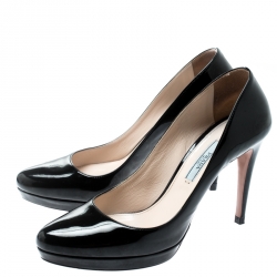 Pre Owned Prada Black Patent Leather Platform Pumps Size 37