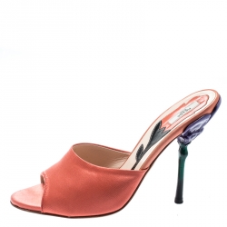 Prada Pink Satin Floral Heel Peep Toe Mules Size 38