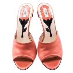 Prada Pink Satin Floral Heel Peep Toe Mules Size 38