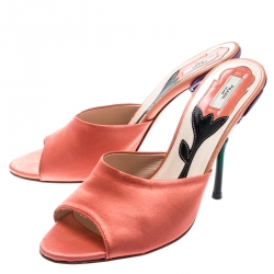 Prada Pink Satin Floral Heel Peep Toe Mules Size 38