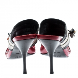 Prada Multicolor Floral Brocade Fabric And Leather Flower Detail Open Toe Slides Size 38