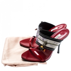 Prada Multicolor Floral Brocade Fabric And Leather Flower Detail Open Toe Slides Size 38