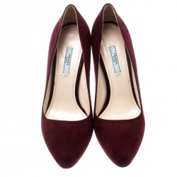 Pre Owned Prada Burgundy Suede Almond Toe Pumps Size 40
