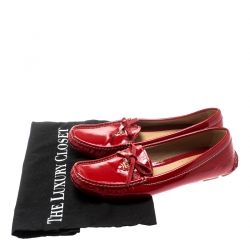 Pre Owned Prada Red Patent Leather Bow Loafers Size 39.5