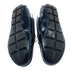 Pre Owned Prada Blue Patent Leather Bow Loafers Size 39