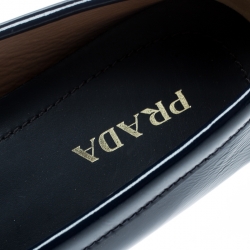 Pre Owned Prada Blue Patent Leather Bow Loafers Size 39
