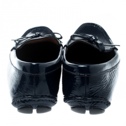 Pre Owned Prada Blue Patent Leather Bow Loafers Size 39