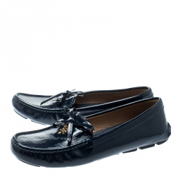 Pre Owned Prada Blue Patent Leather Bow Loafers Size 39