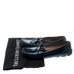 Pre Owned Prada Blue Patent Leather Bow Loafers Size 39