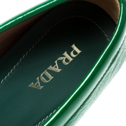 Pre Owned Prada Green Patent Leather Bow Loafers Size 39