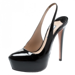 Prada Black Patent Leather Platform Slingback Sandals Size 36.5