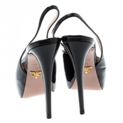 Prada Black Patent Leather Platform Slingback Sandals Size 36.5