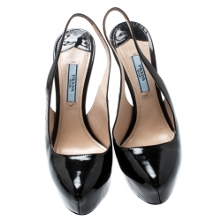 Prada Black Patent Leather Platform Slingback Sandals Size 36.5