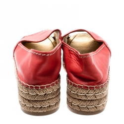 Pre Owned Prada Red Leather Open Toe Platform Espadrilles Size 40