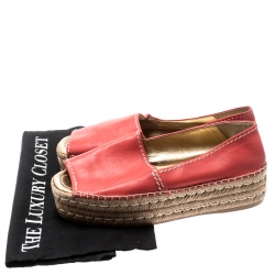 Pre Owned Prada Red Leather Open Toe Platform Espadrilles Size 40