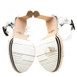 Prada Metallic Silver Mirror Leather Espadrille Platform Ankle Strap Sandals Size 36.5