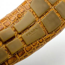 مملوكة مسبقًا Prada Brown Croc Embossed Leather Loafers Size 37