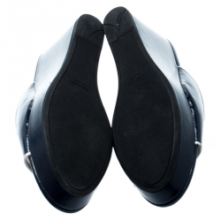 Pre Owned Prada Blue Saffiano Leather Wedge Mules Size 38