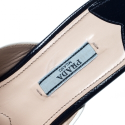 Pre Owned Prada Blue Saffiano Leather Wedge Mules Size 38