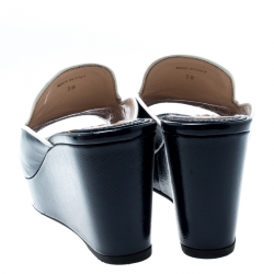 Pre Owned Prada Blue Saffiano Leather Wedge Mules Size 38
