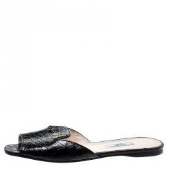 Pre Owned Prada Black Croc Embossed Leather Slide Size 40