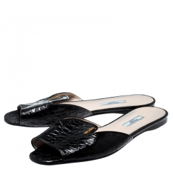 Pre Owned Prada Black Croc Embossed Leather Slide Size 40