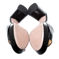 Pre Owned Prada Black Saffiano Leather Bow Block Heel Sandals Size 41