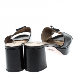 Pre Owned Prada Black Saffiano Leather Bow Block Heel Sandals Size 41
