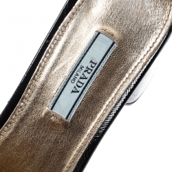 Pre Owned Prada Black Saffiano Leather Bow Block Heel Sandals Size 41