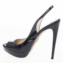 Pre Owned Prada Black Patent Platform Slingback Sandals Size 38.5