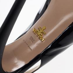 Pre Owned Prada Black Patent Platform Slingback Sandals Size 38.5