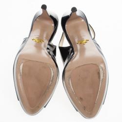 Pre Owned Prada Black Patent Platform Slingback Sandals Size 38.5